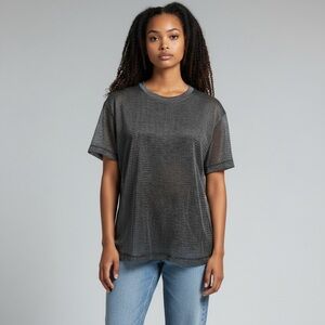 Vintage Pop Icon Silver & Black Metallic Mesh Top – Size Large USA